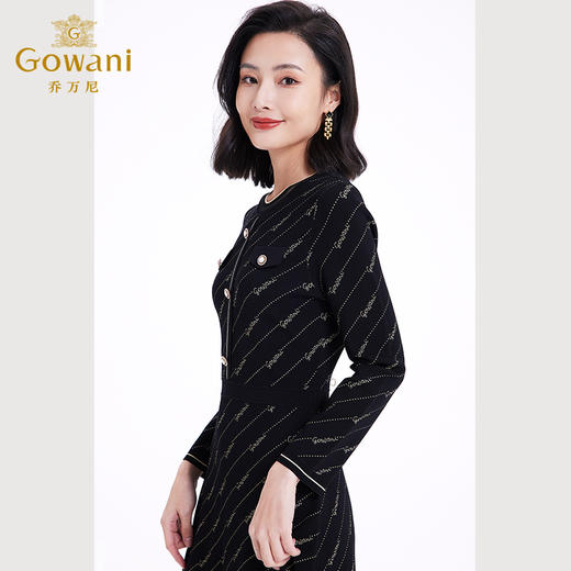 乔万尼早春新款连衣裙法式气质黑色长袖针织小香风EF3M836 商品图1