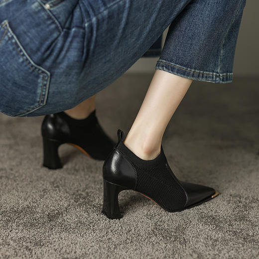 春季新款，里外全皮尖头拼接高跟深口单鞋HCY-K3298 商品图5