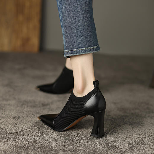 春季新款，里外全皮尖头拼接高跟深口单鞋HCY-K3298 商品图2