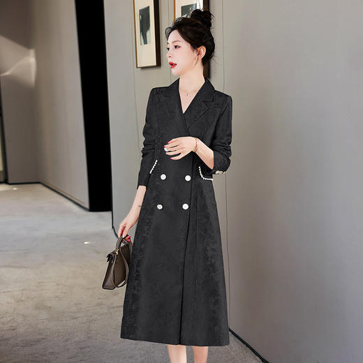 时尚简约大方，气质优雅纯色提花工艺双排扣风衣HR-WHA2089 商品图1