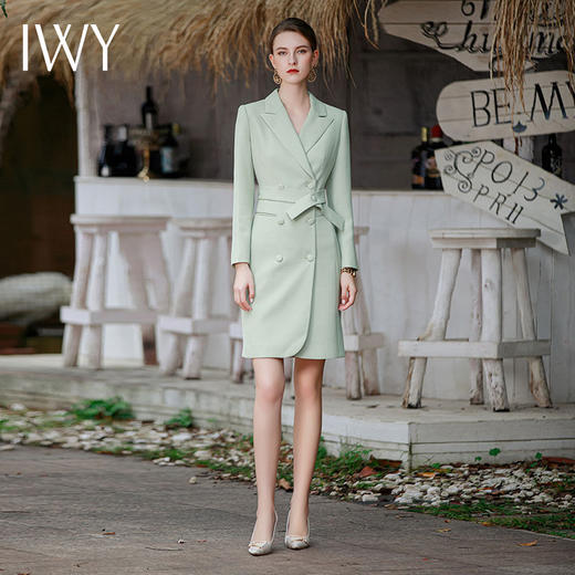 IWY/播音艺考主持人正装女大学生面试服装2023新款职业连衣裙收腰Q843 商品图0