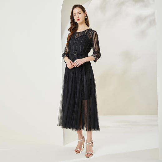 MA801斯尔丽瑟俪2022春优雅气质修身版时尚A摆长礼服连衣裙小黑裙 商品图3