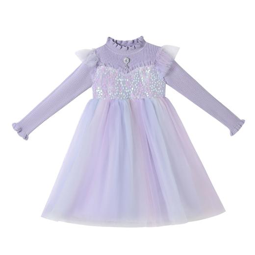 XWNZ2025 女童针织公主裙秋冬爱莎连衣裙渐变甜美亮片裙拼接长袖蓬蓬裙 商品图4