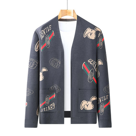 【新款DBJ】大依优型提花针织开衫外套休闲宽松男百搭大码男装上衣胖子 商品图3