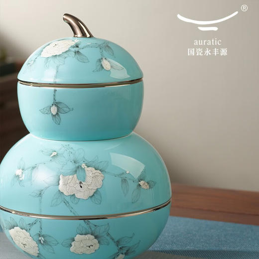 【国瓷·永丰源】夫人瓷手绘蓝 4头茶点果盘中式点心盒干果盒 礼盒包装 4头果盘 商品图3