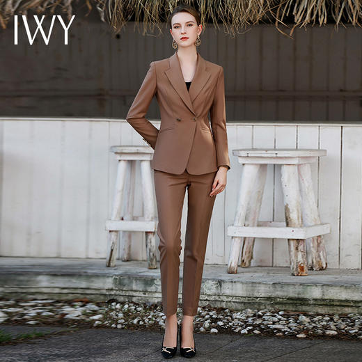 IWY/咖色西装套装女新款春季职业装气质两粒扣商务正装套裤工装C1691+P1690 商品图0