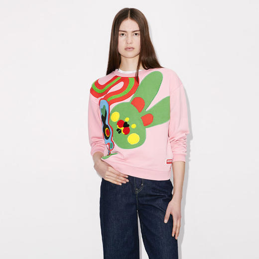 KENZO 高田贤三 女士棉质动物刺绣徽标长袖卫衣 粉色 FD52 SW044 4MF 30 商品图1