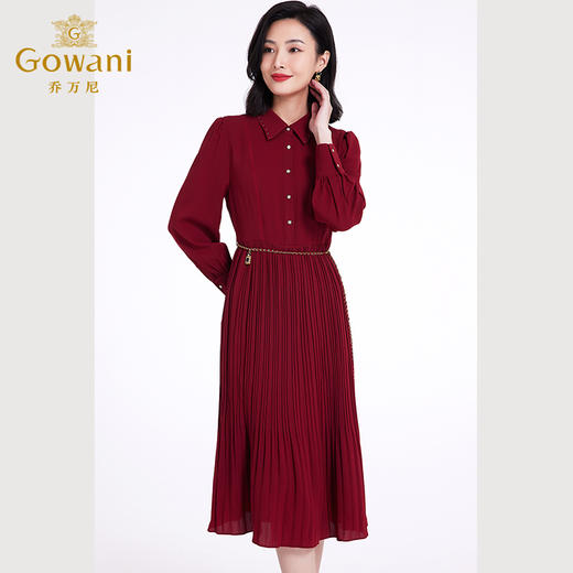 乔万尼新款女高端精致红色连衣裙法式高级感长袖EF3E867 商品图3