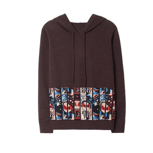 连帽针织卫衣，薄款复古印花毛衣宽松带帽打底衫洋气CC-477 商品图4