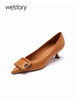westory23年春复古尖头水钻扣单鞋女休闲通勤名媛风小猫跟55201 商品缩略图1