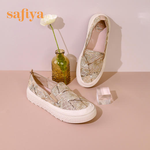 Safiya/索菲娅 2023年春季新款透气蕾丝慵懒度假风一脚蹬休闲厚底渔夫鞋SF31111133 商品图9