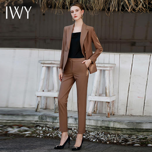 IWY/咖色西装套装女新款春季职业装气质两粒扣商务正装套裤工装C1691+P1690 商品图2