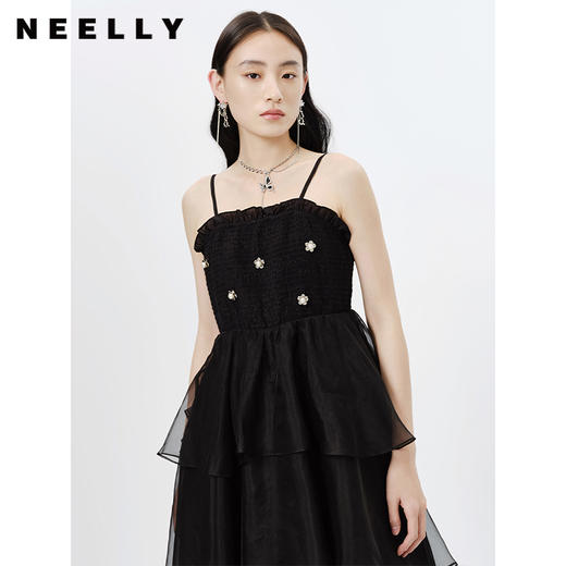 NEELLY纳俪商场同款黑色吊带连衣裙女春夏新款中长款A字蓬蓬裙N23023Y01130 商品图2