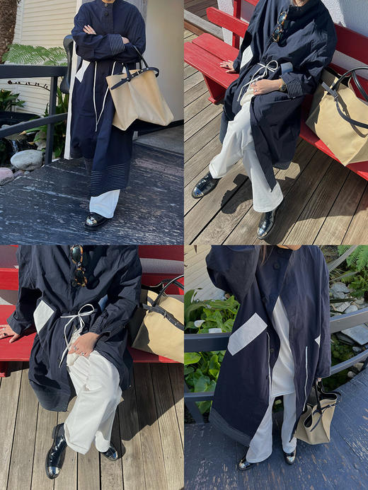 HIDEMI 设计感拼接抽绳长款风衣 商品图1