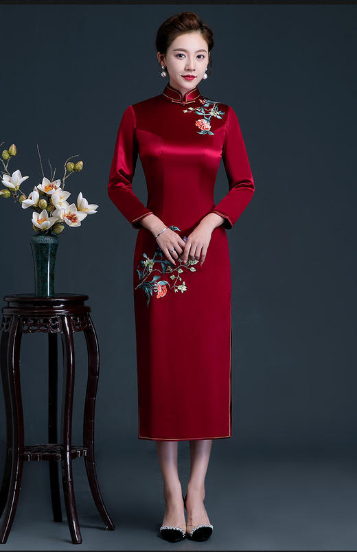 上海旗袍厂LHS-2053长袖旗袍新款刺绣旗袍裙大码修身礼服 商品图6