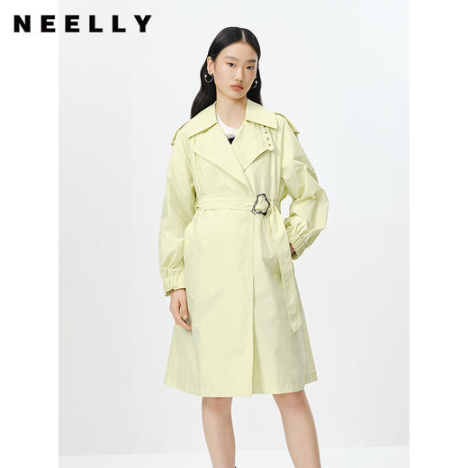 NEELLY纳俪商场同款春季新款气质翻领风衣女中长款收腰系带外套N23023F01125 商品图0