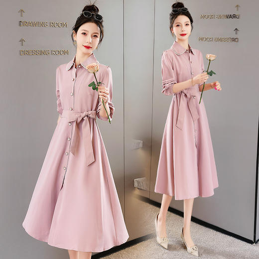 时尚潮流轻奢气质系腰带修身显瘦翻领钉珠连衣裙HR-HBLJRA203 商品图6