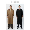 HIDEMI 廓形条纹翻边复古长款精纺羊毛风衣 商品缩略图0