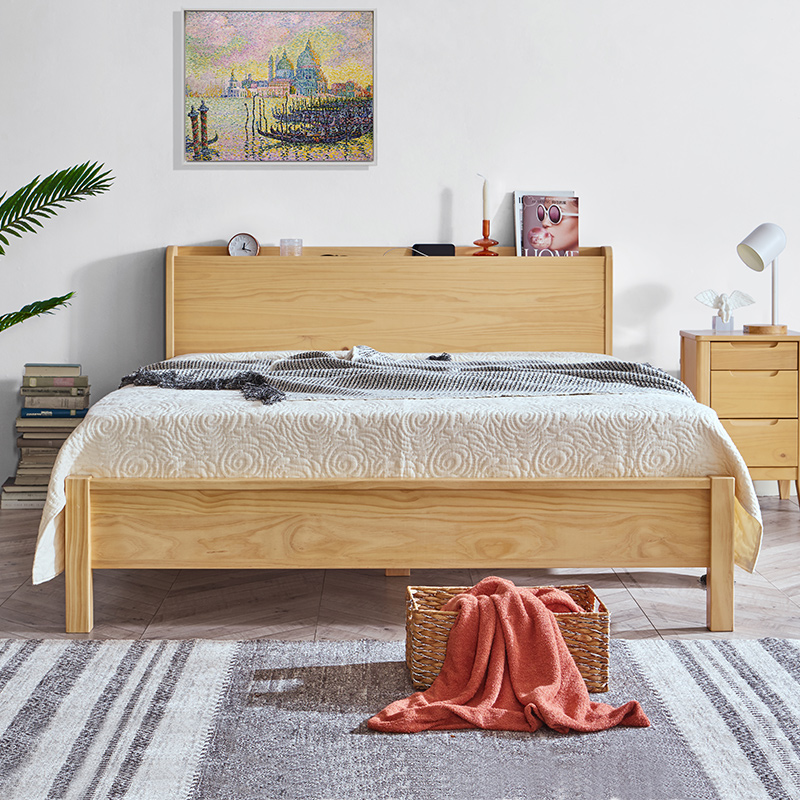 喜梦宝成人床原木家具北欧风格松木床双人床 青山远黛