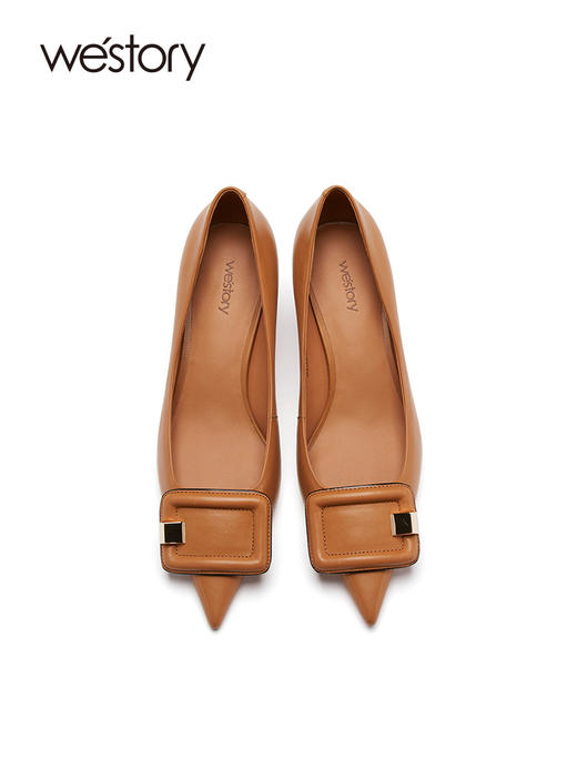 westory23年春复古尖头水钻扣单鞋女休闲通勤名媛风小猫跟55201 商品图2