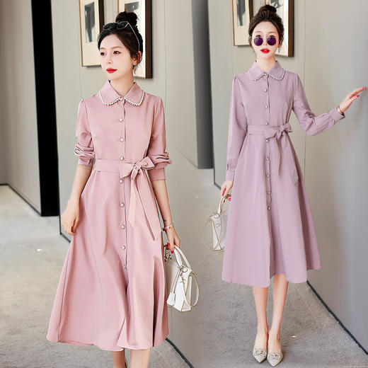 时尚潮流轻奢气质系腰带修身显瘦翻领钉珠连衣裙HR-HBLJRA203 商品图3