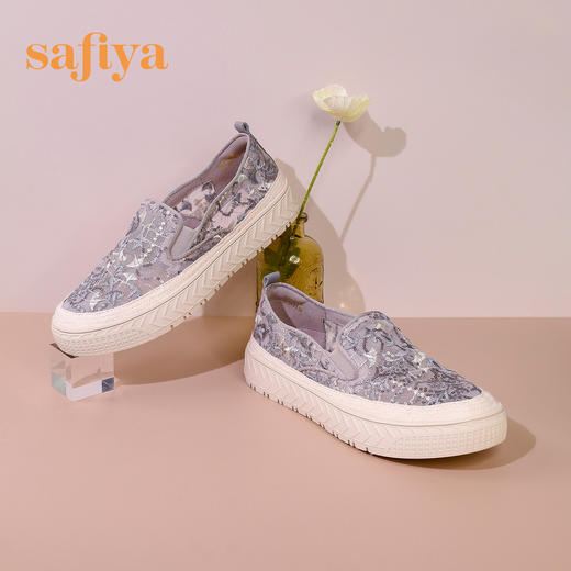 Safiya/索菲娅 2023年春季新款透气蕾丝慵懒度假风一脚蹬休闲厚底渔夫鞋SF31111133 商品图8
