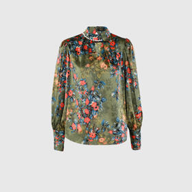 订珠装饰圆领衬衣