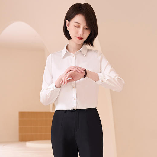 【高定款】罗蒙春秋女士长袖衬衫精致翻领商务通勤洋气质感缎面衬衣女 商品图1