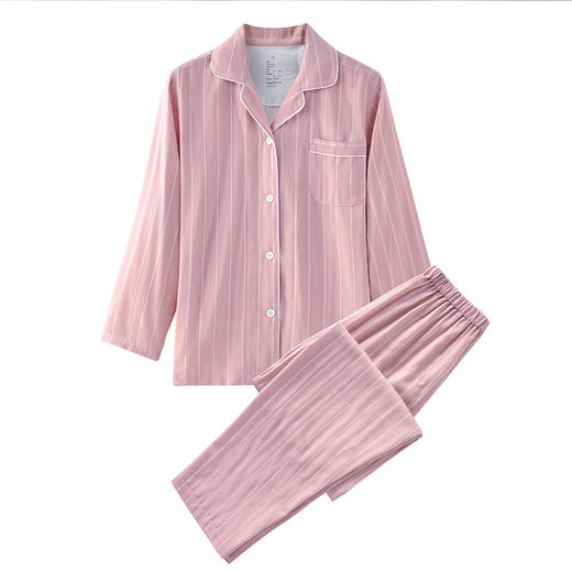 【彩条家居服】双层纱家居全棉情侣竖条纹睡衣纯棉男女家居服套装 商品图2