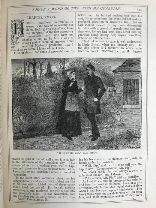 约19世纪后期 狄更斯《远大前程》 30幅插图 漆布精装16开 商品图5