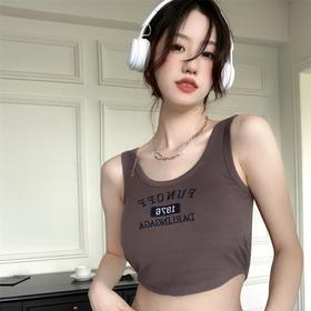 黛唯梵2023新款刺绣带胸垫运动背心女外穿修身打底短款吊带辣妹百搭上衣夏
