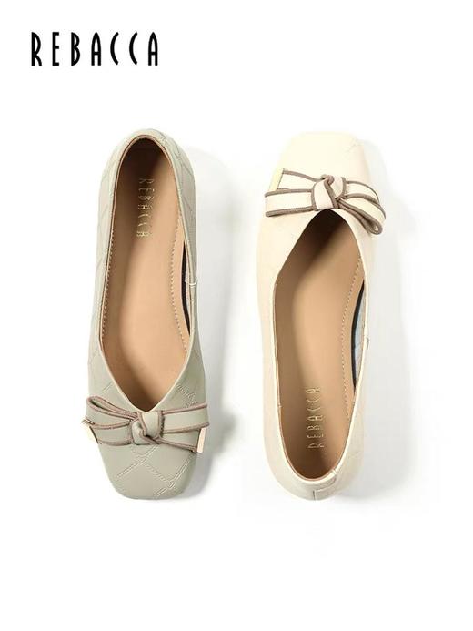 2楼瑞贝卡方头浅口蝴蝶结软底豆豆鞋32ZY0203 商品图0