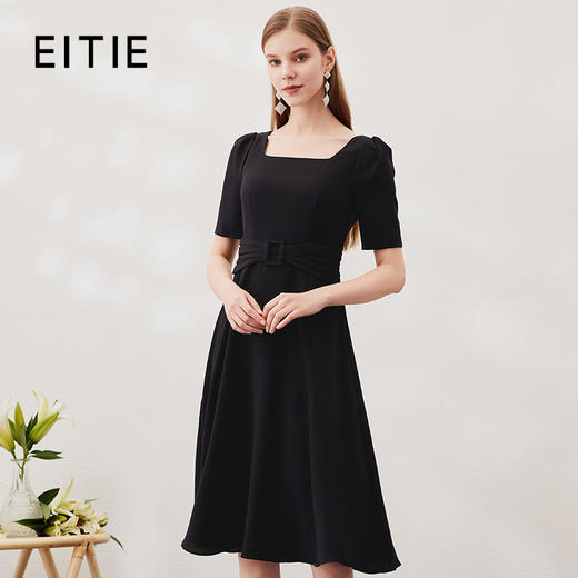 EITIE爱特爱春季新品方领简约优雅束腰显瘦连衣裙6907636 商品图0