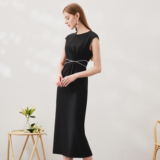 EITIE爱特爱春季新款洋气气质高腰显瘦飞袖礼服连衣裙长裙（建议手洗或装洗衣袋机洗，不可直接机洗 ）6977609 商品图8