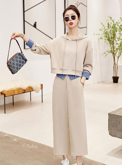 新款春装，牛仔拼接连帽卫衣两件套套装HR-CPYY2307-1 商品图11