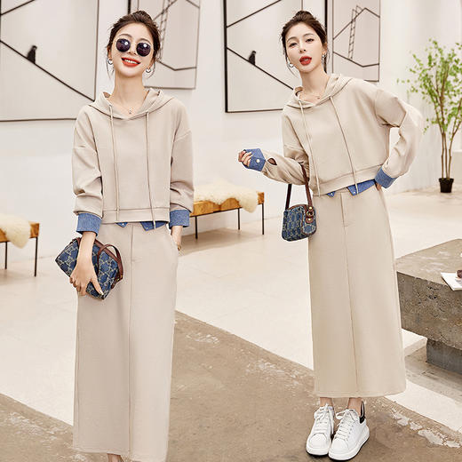 新款春装，牛仔拼接连帽卫衣两件套套装HR-CPYY2307-1 商品图5