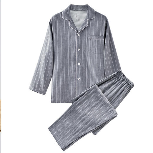 【彩条家居服】双层纱家居全棉情侣竖条纹睡衣纯棉男女家居服套装 商品图4