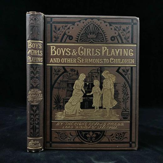 约19世纪后期 约翰·查尔斯·莱尔《男孩女孩一起玩与其他给孩子的演说》 6幅插图 漆布精装32开 商品图0