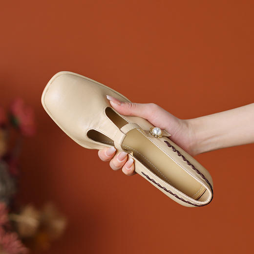 法式T字扣小皮鞋，方头粗跟高跟WC-M7142 商品图4