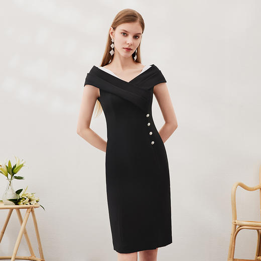 EITIE爱特爱春季新款优雅显瘦裙摆开叉连衣裙6907632 商品图2