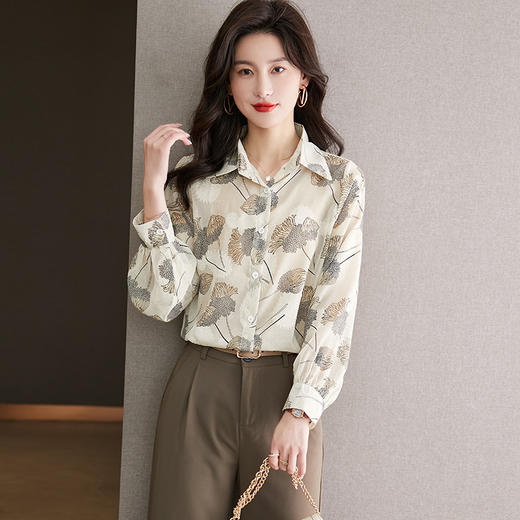 春秋新款，碎花衬衫女长袖雪纺黑色显瘦气质衬衣薄款复古上衣CC-YX5610 商品图1