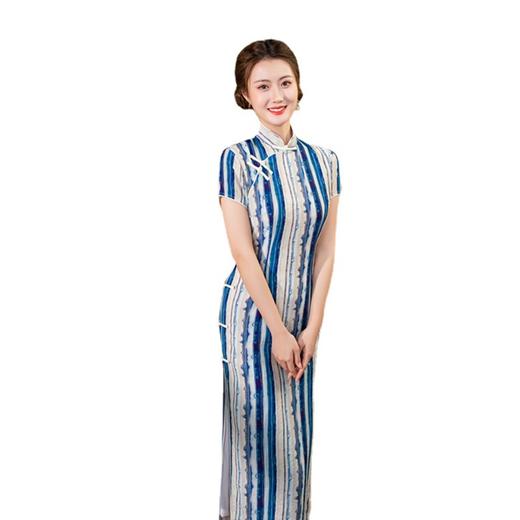 SYK786180 竖条纹长款旗袍2023春夏新款改良显瘦女士日常旗袍裙 商品图4