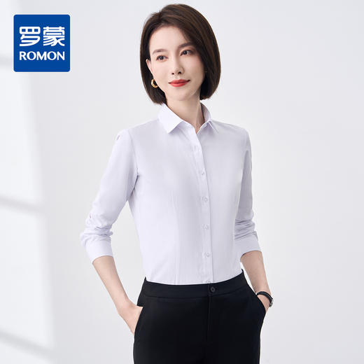 【专柜定制刺绣款】罗蒙春夏女装长袖衬衫女士正装商务通勤百搭纯色棉质衬衣 商品图0