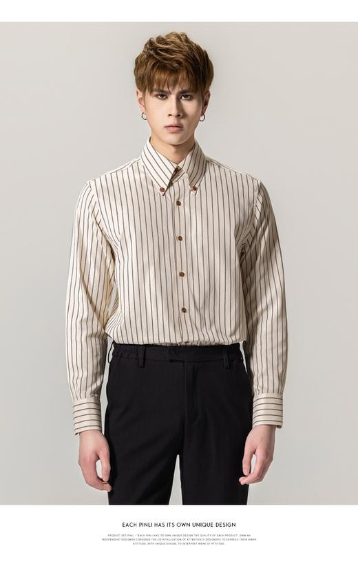 PINLI品立2023春季新款条纹扣领衬衫男士休闲商务衬衣GD231113039 商品图0