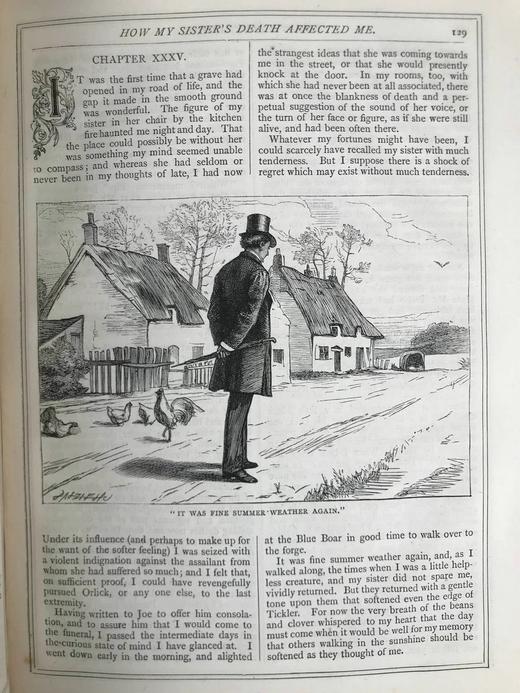 约19世纪后期 狄更斯《远大前程》 30幅插图 漆布精装16开 商品图6