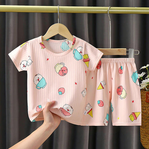 【舒适轻薄提花短袖套装】婴幼儿夏季套装男女宝宝短袖短裤套装儿童薄款空调家居服 商品图1