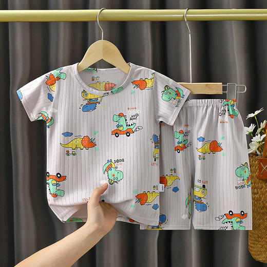 【舒适轻薄提花短袖套装】婴幼儿夏季套装男女宝宝短袖短裤套装儿童薄款空调家居服 商品图3