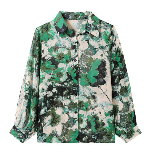 春秋新款，碎花衬衫女长袖雪纺黑色显瘦气质衬衣薄款复古上衣CC-YX5610 商品图4