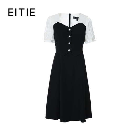 EITIE爱特爱春夏新款时尚气质V领收腰撞色A版显瘦连衣裙7307017 商品图5