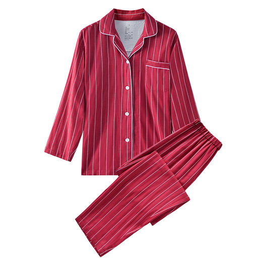 【彩条家居服】双层纱家居全棉情侣竖条纹睡衣纯棉男女家居服套装 商品图9